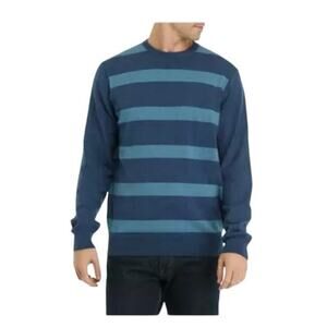 Crown & Ivy NWT Cotton Cashmere  Blue Rugby Striped Sweater XL Preppy Nautical